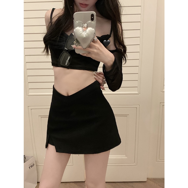 Cocory vn Chân Váy Chữ A Lưng Cao Thiết Kế Xẻ Quyến Rũ