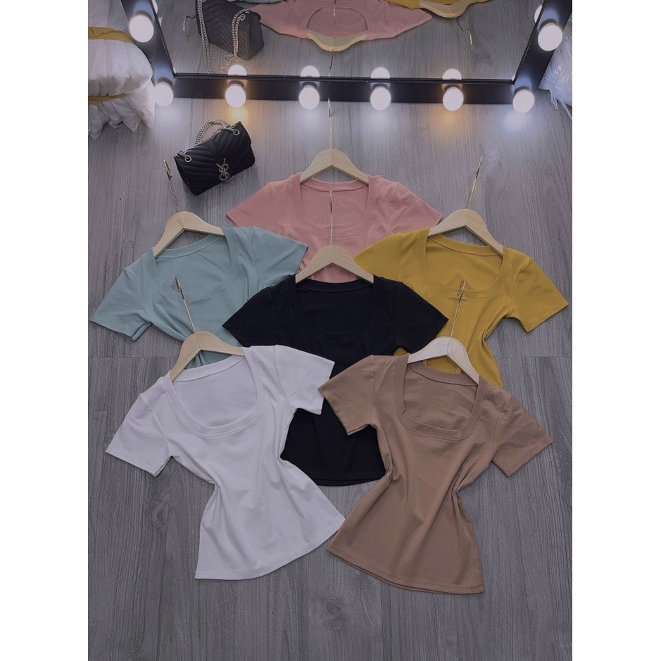 Áo kiểu croptop cổ tròn dâu trơn cực xinh , chất thun bozip dày dặn mềm mịn