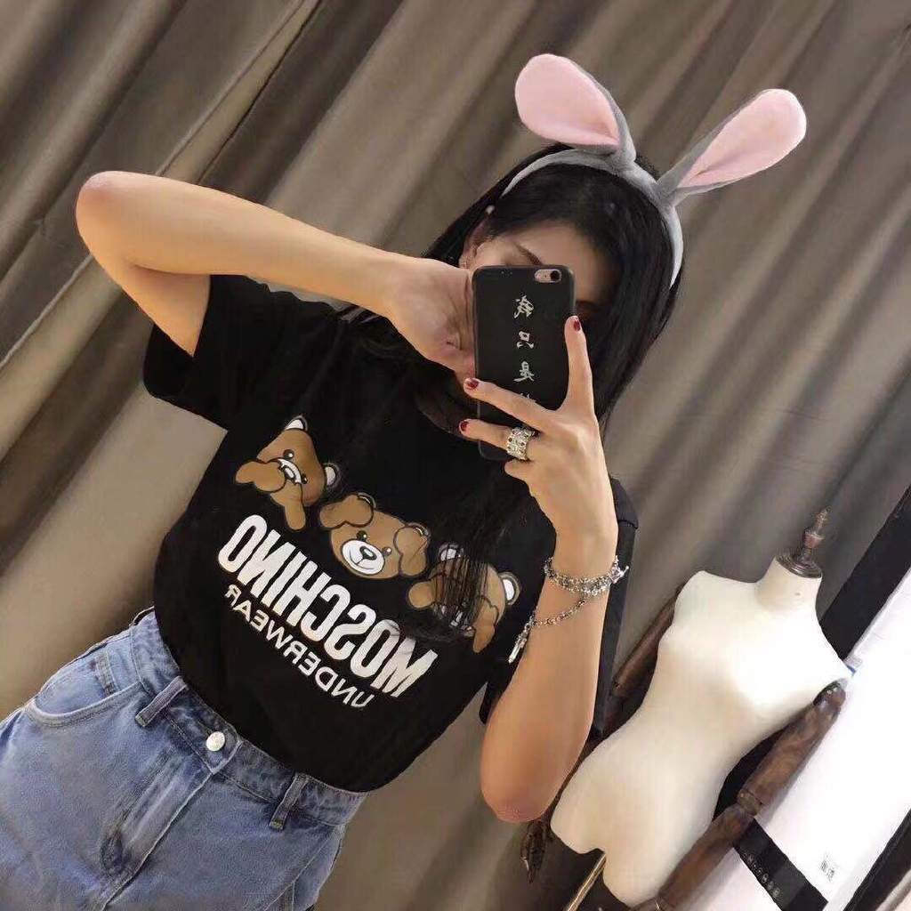 Áo thun MOSCHINO dài tay in hình gấu cho nam và nữ