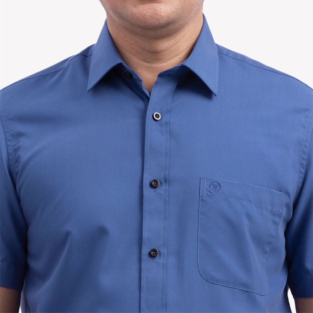 Áo Sơ Mi Nam Dài Tay Trung Niên ANCHI Classic Cotton Trơn Màu Xanh Than Cao Cấp