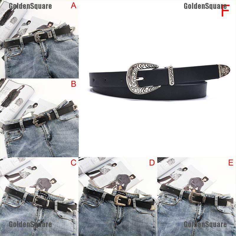 Thắt Lưng Da Màu Đen Khóa Kim Loại Khắc Hình Trái Tim Phong Cách Vintage