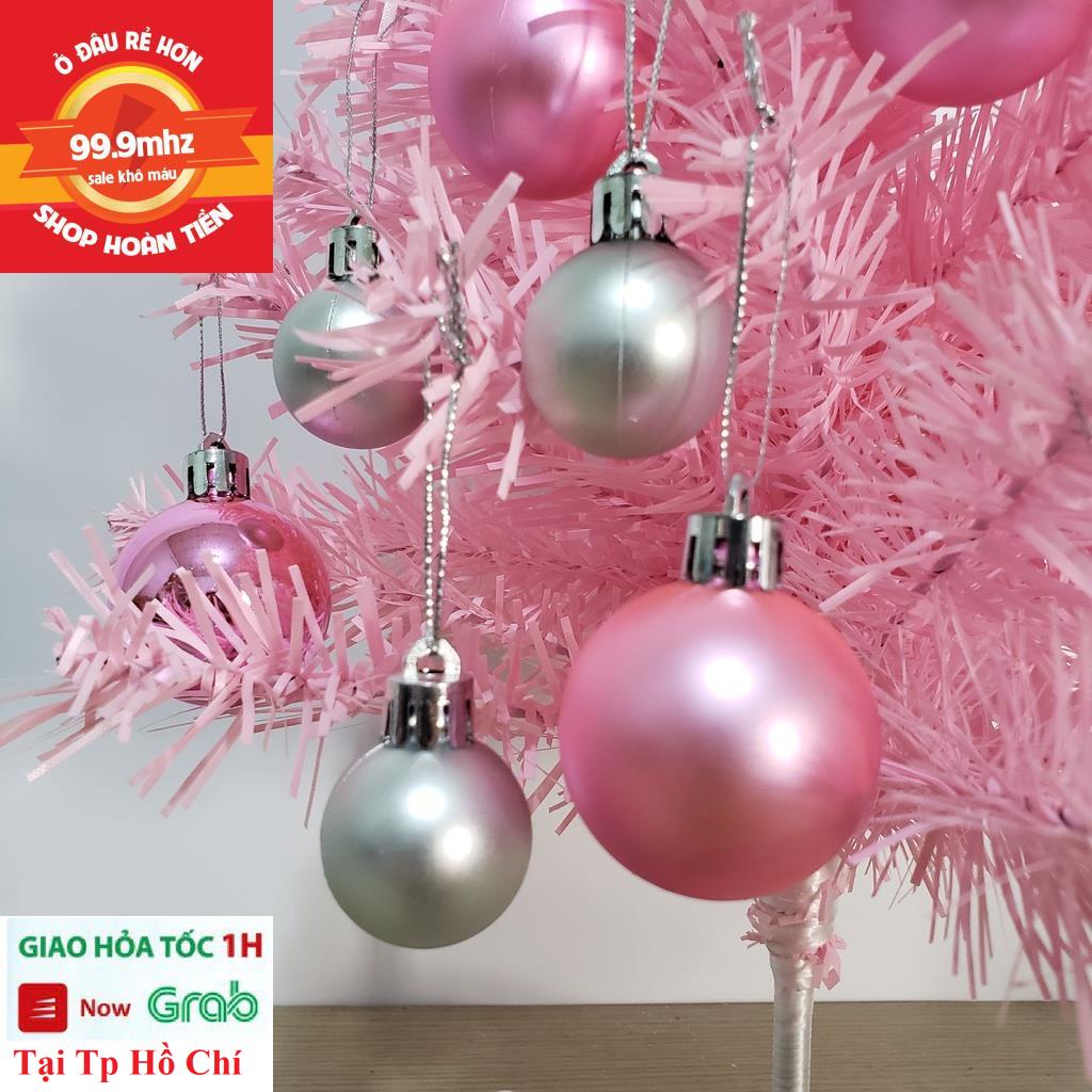 Cây Thông Noel Mini Trang Trí Noel Giáng Sinh Màu Hồng Quả Châu Cao 60cm Tặng Dây Led Để Bàn Cực Đẹp