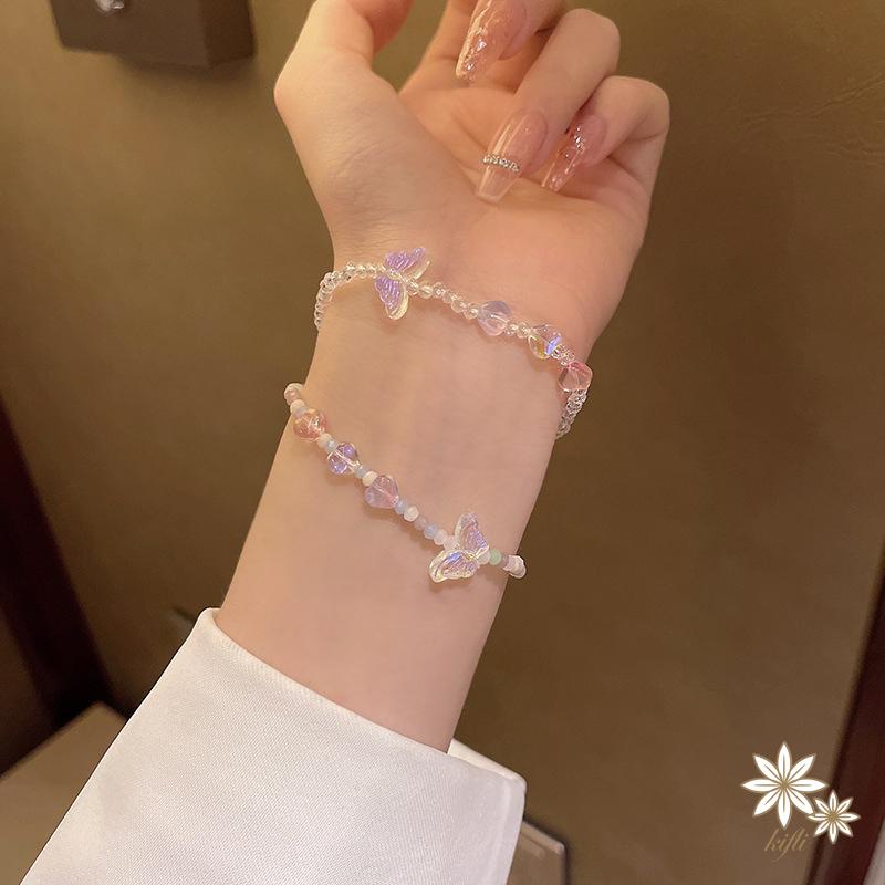 Vòng Tay Dây Thừng Đính Hạt Acrylic Nhiều Màu Hình Bướm Có Thể Điều Chỉnh Xinh Xắn