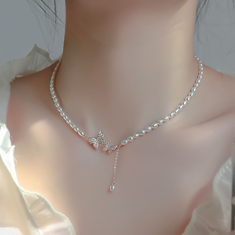 Vòng cổ choker hình bướm đính ngọc trai giả thời trang Hàn Quốc cao cấp sang trọng
