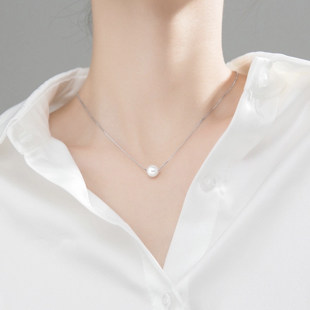 Vòng cổ bạc ngọc trai nhân tạo, dây chuyền bạc nữ DUYSON SILVER xỏ ngọc trai [DCKX28]