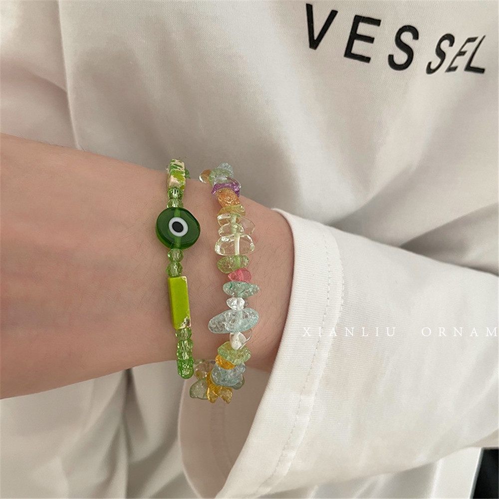 Cod Qipin Vòng Tay Chuỗi Hạt Màu Xanh Lá Cây Ngọt Ngào Nhiều Màu Sắc Thời Trang Hàn Quốc Làm Quà