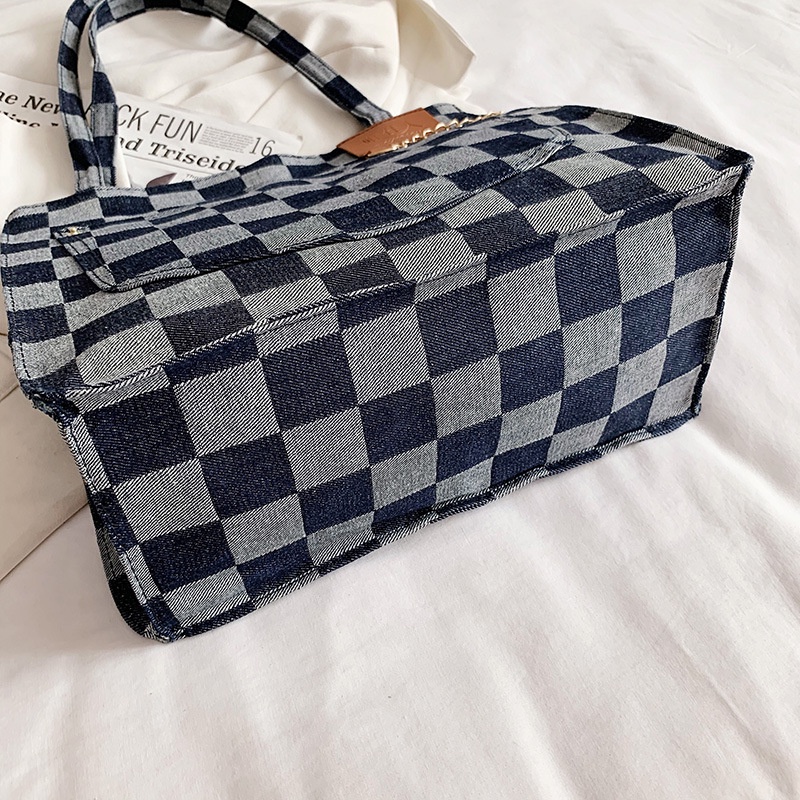 Túi Vải Canvas Đeo Vai Họa Tiết Kẻ Sọc Caro Màu Sắc Tương Phản Phong Cách Cổ Điển Thời Trang Cho Nữ