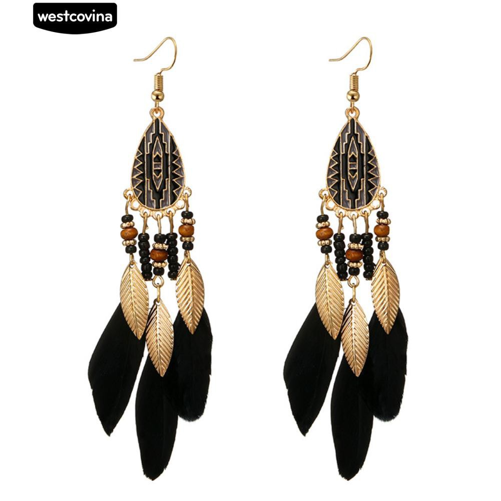 Khuyên Tai Dáng Dài Phối Lông Vũ Phong Cách Cổ Điển