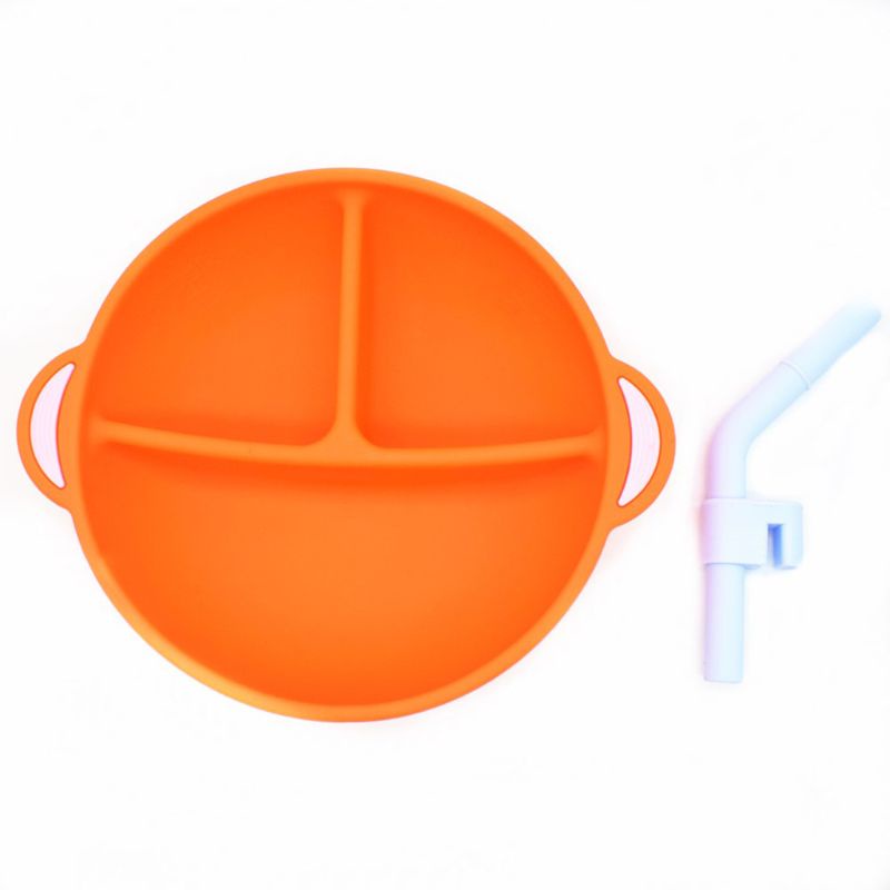 Bát Ăn Chia 3 Ngăn Bằng Silicone Kèm Ống Hút Nhỏ Gọn Dành Cho Bé