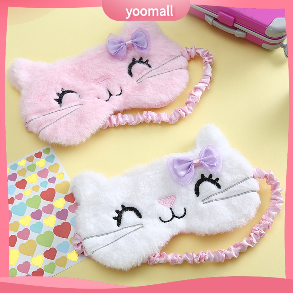 [Hàng mới về] Miếng bịt mắt hỗ trợ giấc ngủ bằng vải nhồi bông thoáng khí hình mèo đính nơ gấp gọn được cho trẻ em