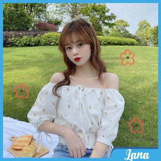 Áo croptop trễ vai tay lỡ LaNa, Áo kiểu nữ rút dây ngực, chun eo điệu đà nữ tính phong cách Hàn Quốc C41