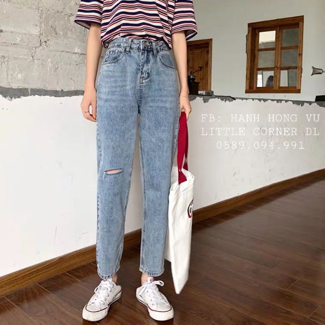 Quần slim baggy jeans rách bên lưng cao ulzzang kèm ảnh thật