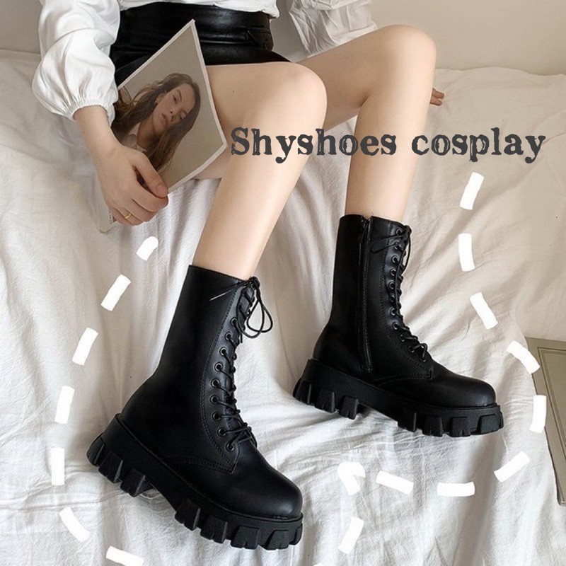 🔥 Boot chiến binh Martin Gothic ống cao phối dây kéo phong cách cá tính