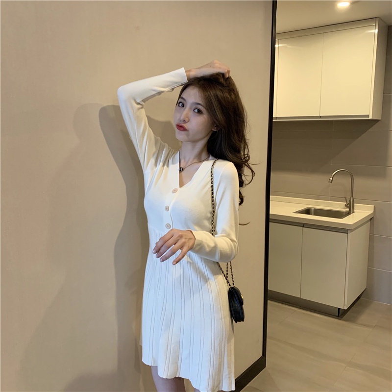 Đầm Sweater Dệt Kim Chiết Eo Kiểu Pháp Thời Trang Thanh Lịch Cho Nữ