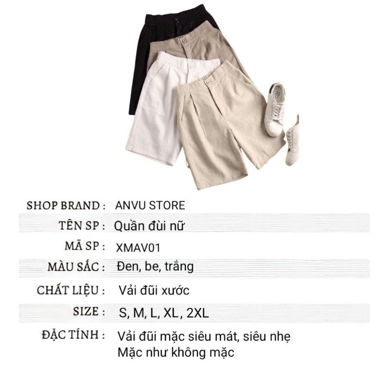 Quần đùi nữ ống rộng chất vải đũi chun sau mặc nhà cực thoáng mát