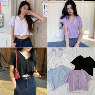 Áo croptop yuni viền nút thời trang nữ