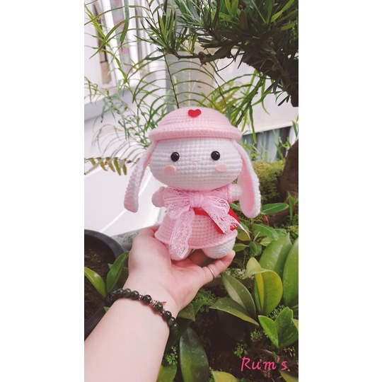 Thú Len Nhồi Bông Thỏ Đội Mũ Hồng 17cm