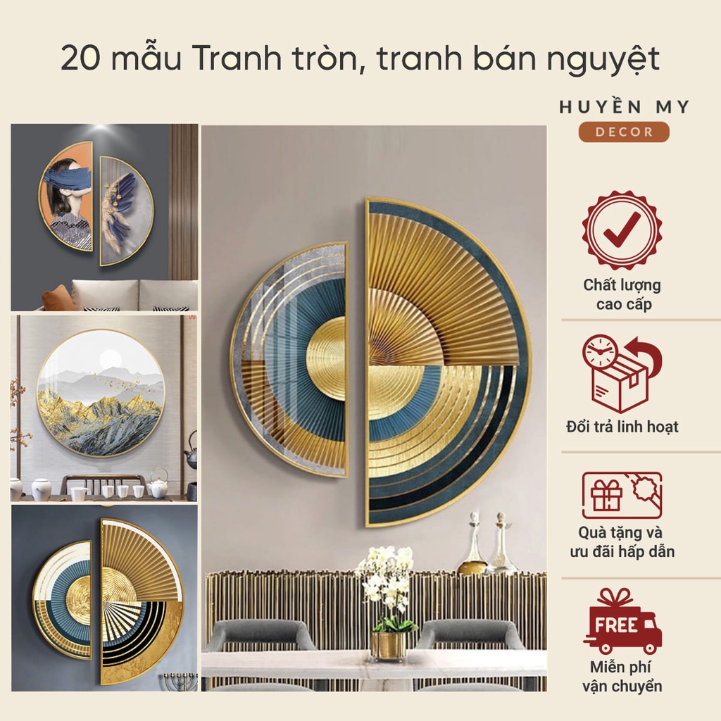 (20 MẪU) Tranh tròn, tranh bán nguyệt in UV trên chất liệu Mica tráng gương, trang trí phòng khách giá tận xưởng