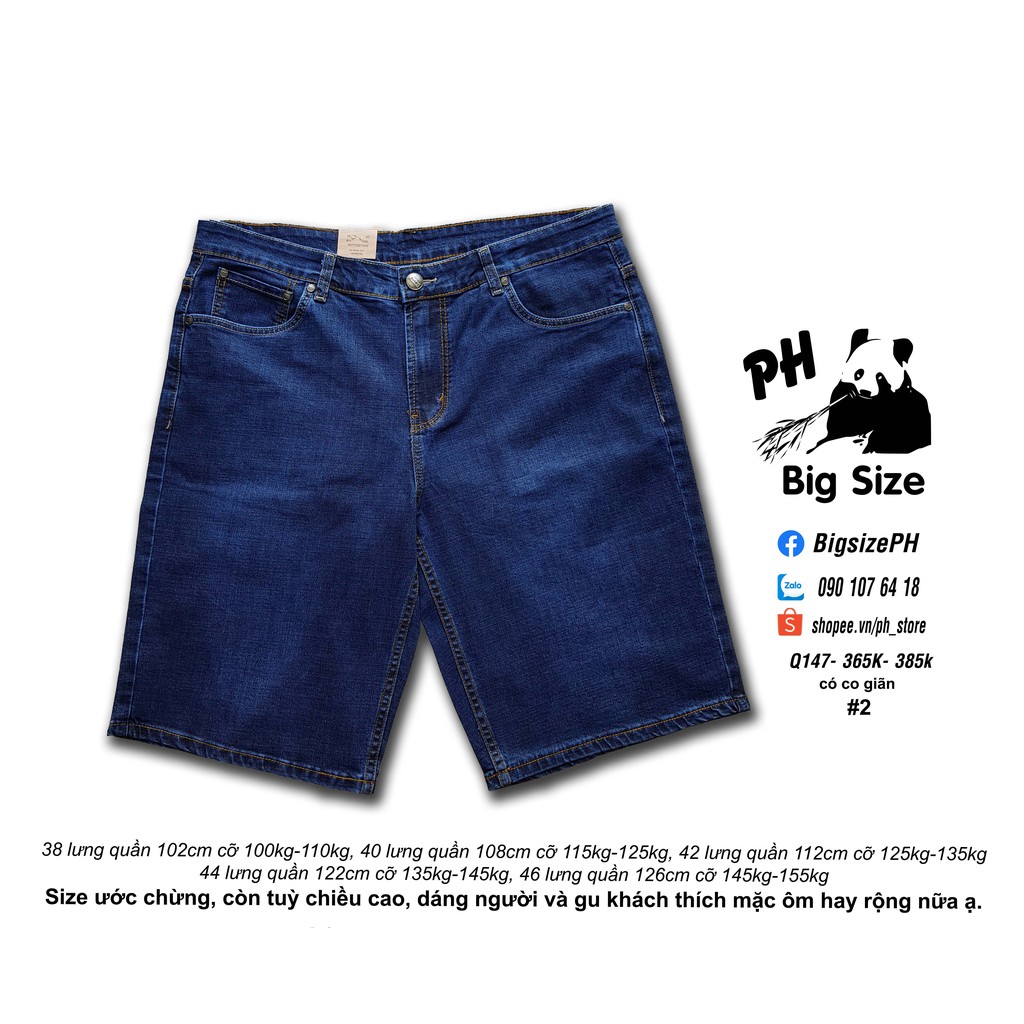 [Nowship/Grab] - [#Bigsize 100kg-155kg] - Quần Jean thun xanh trơn ngắn ống suông form ông địa size to co giãn- Q147