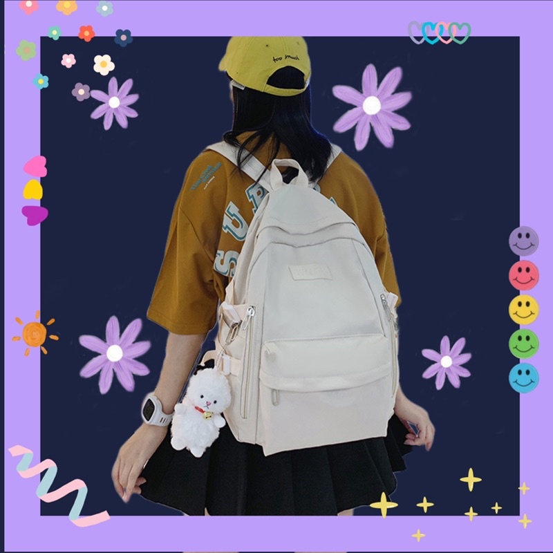 Balo cặp đơn sắc🎒 3ngăn kéo phụ+ 2 ngăn chính + ngăn đựng nước 💦 (trắng/vàng/đen)