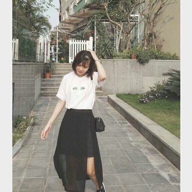 Chân váy voan xẻ tà