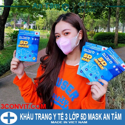 Hộp 10 chiếc khẩu trang y tế cao cấp 3 lớp 5D Mask An Tâm