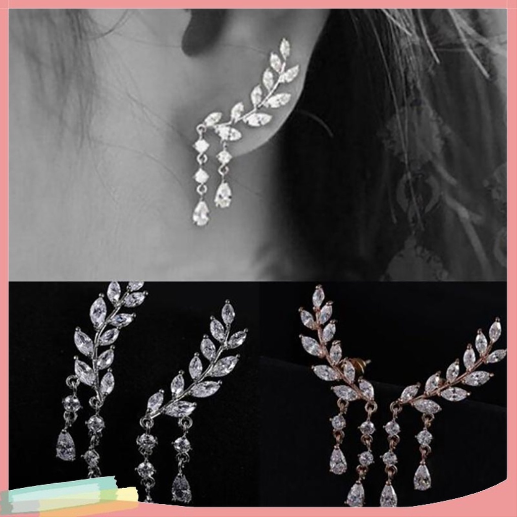 1 Đôi Bông Tai Hình Chiếc Lá Đính Đá Thời Trang Dành Cho Nữ