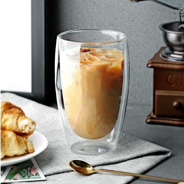 Cốc nước thủy tinh uống bia / trà / cà phê thiết kế hai lớp cách nhiệt
