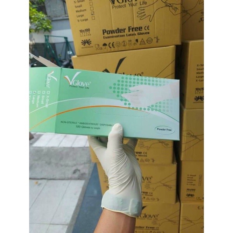 Set 10 chiếc găng tay - bao tay - Cao Su Y Tế Không Bột VGlove size M màu cao su tự nhiên