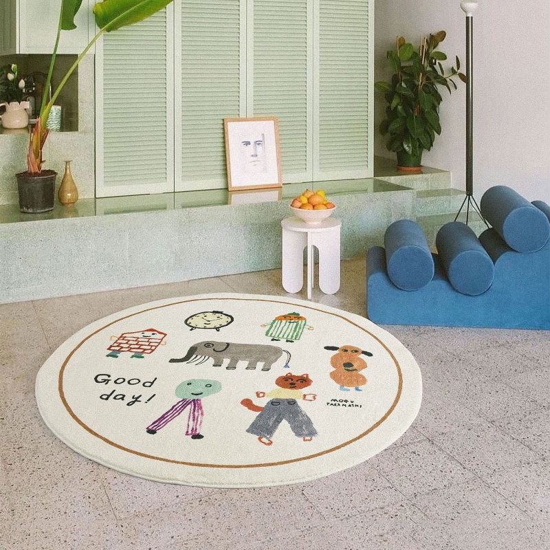 Thảm Bò Hình Tròn In Họa Tiết Hoạt Hình Dễ Thương Cho Bé