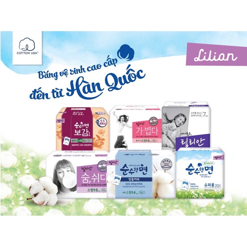 size m 26 cm Băng vệ sinh có cánh Kleannara Lilian Soohan 100% Cotton hàng ngày Hàn Quốc - Hàng Chính Hãng