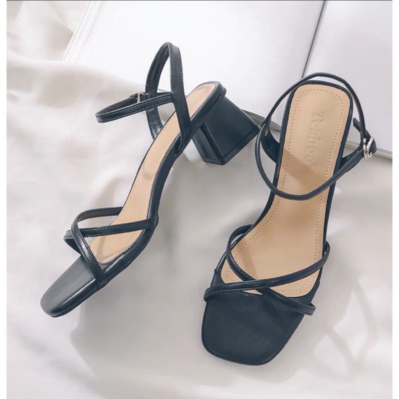 Sandal cao gót quai chun đan chéo, Dép cao gót đế vuông 5p thiết kế chắc chắn, săng chảnh