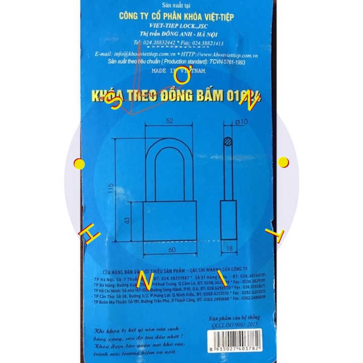 Khoá đồng bấm được cầu khoá dài Việt Tiệp 01524 01624