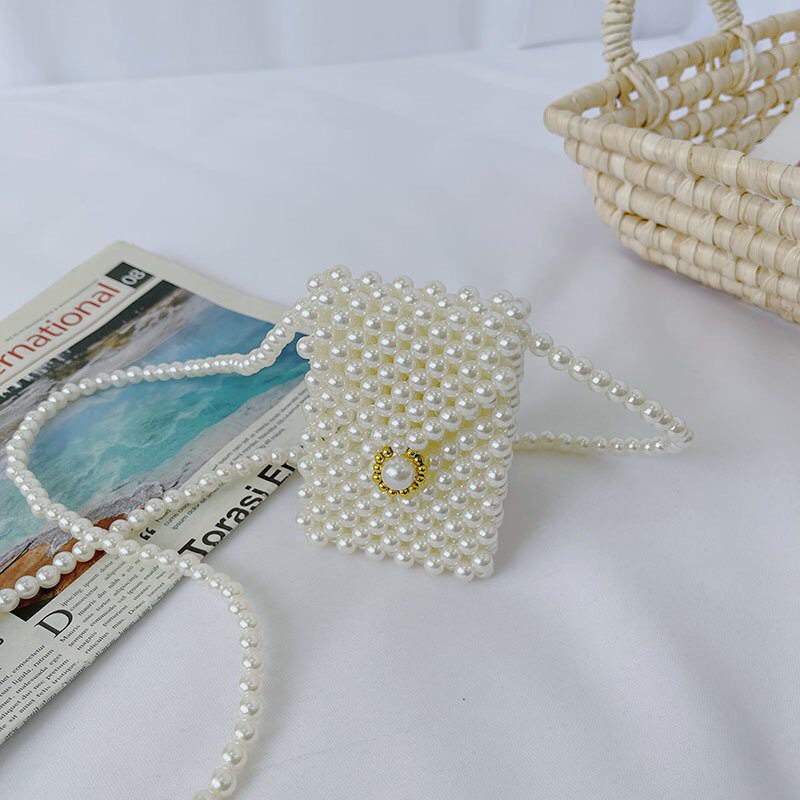 Túi Xách Mini Đính Ngọc Trai Phong Cách Retro Dành Cho Nữ và trẻ em