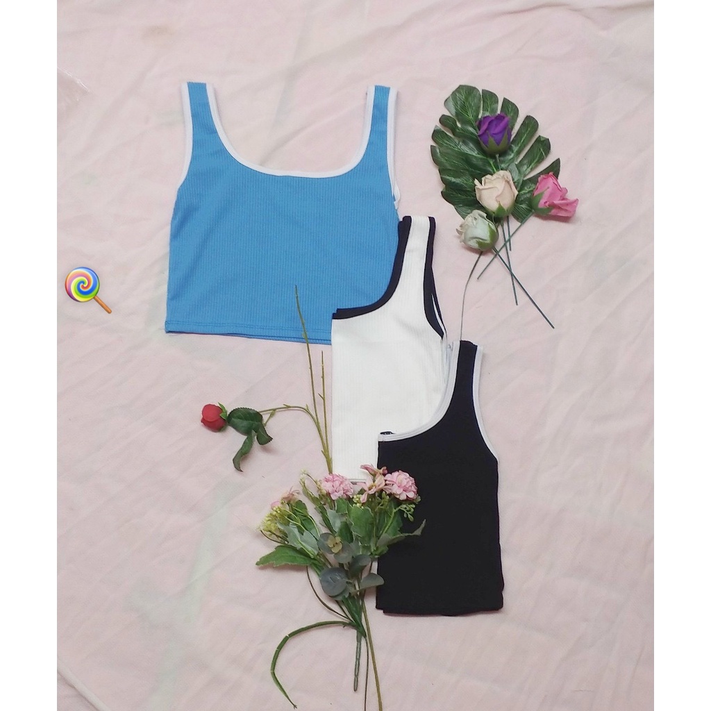 Áo ba lỗ nữ dáng croptop kiểu phối viền màu 2 dây bản nhỏ hot