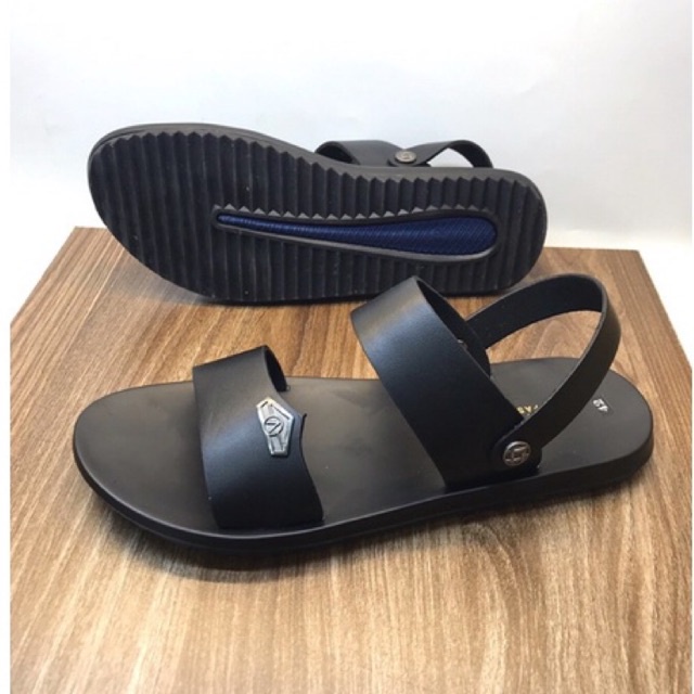 Sandal Nam Da Bò, Đế Cao Su, Quai Điều Chỉnh Thông Minh 2 Trong 1