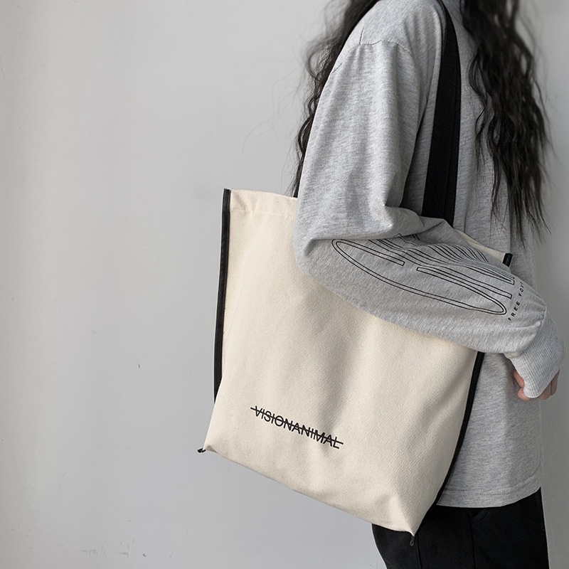 Túi đeo vai vải canvas in chữ thiết kế mới đơn giản thời trang dành cho nữ