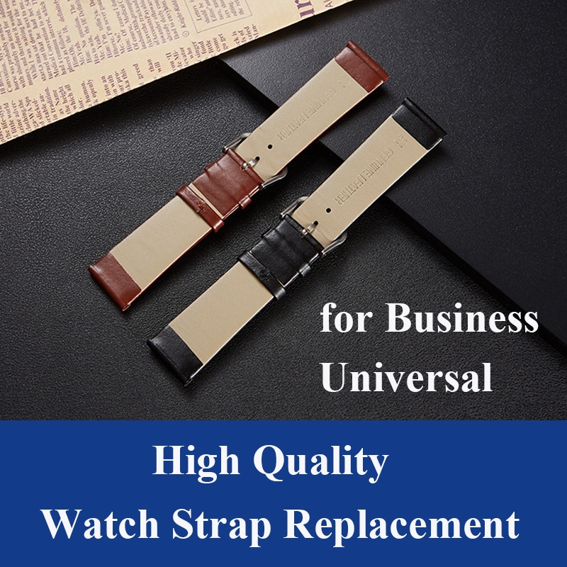 Dây Đeo Đồng Hồ Thay Thế Bằng Da Thật Siêu Mỏng Màu Nâu/Đen 16/18/20/22/24mm