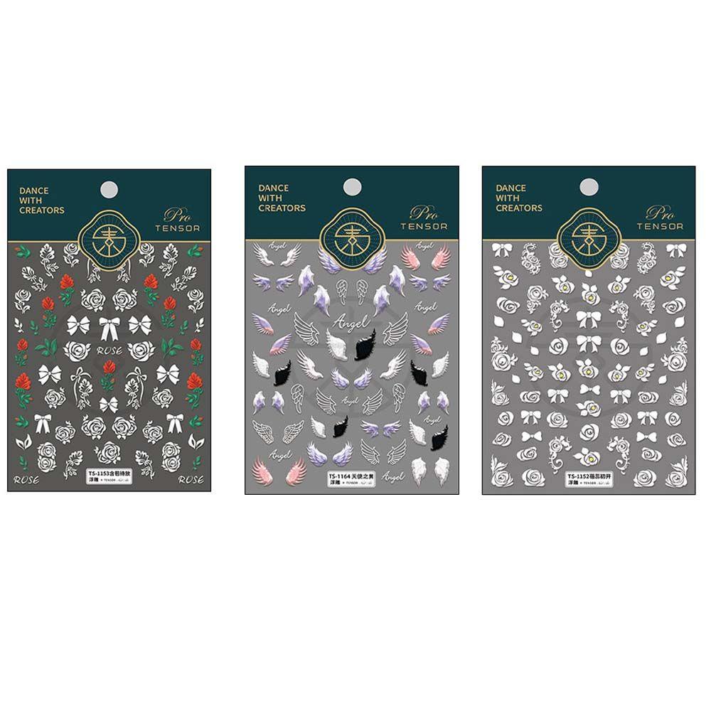 Miếng Dán Trang Trí Móng Tay 5D Tự Dính Lâu Trôi Hình Đôi Cánh Phong Cách Retro