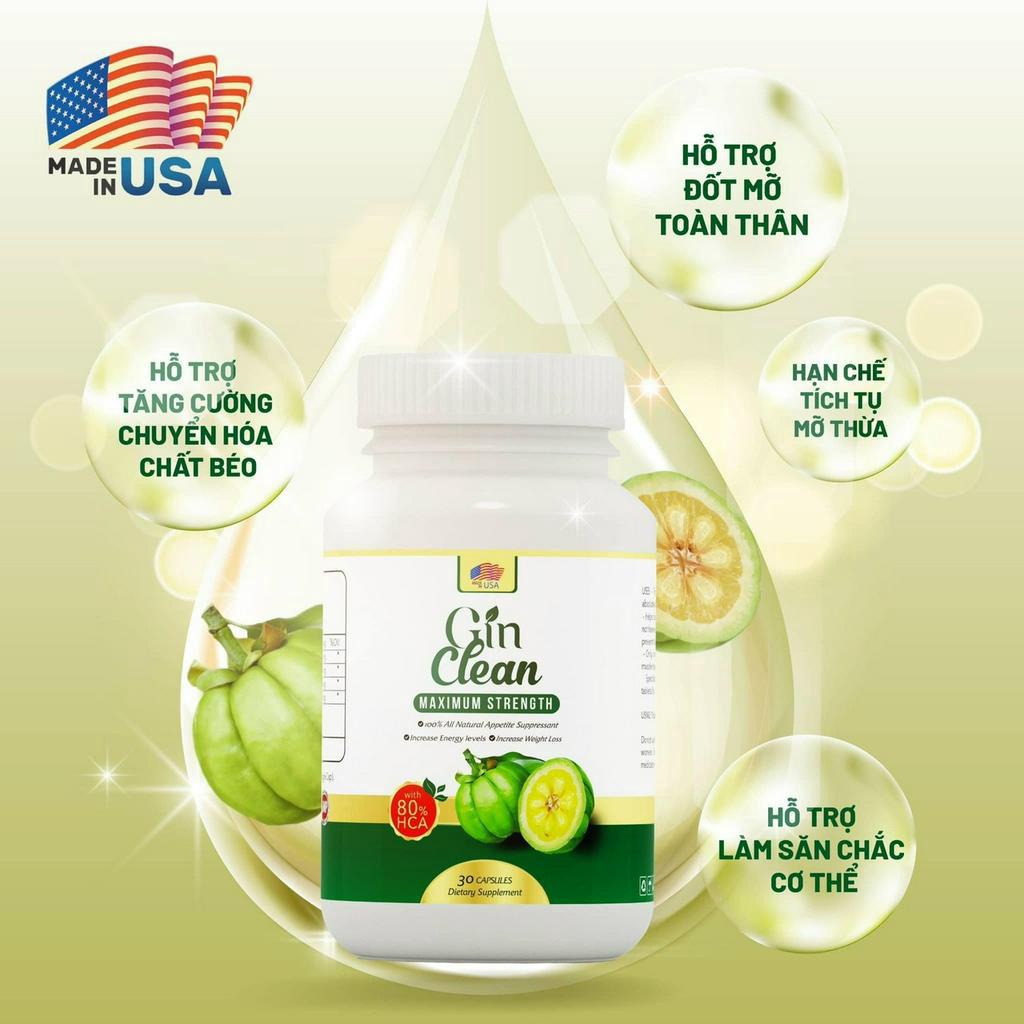 Viên Uống Giảm Cân Siết Cơ Tan Mỡ Cấp Tốc Gin Clean Maximum Strength 30 Viên Chính Hãng Mỹ