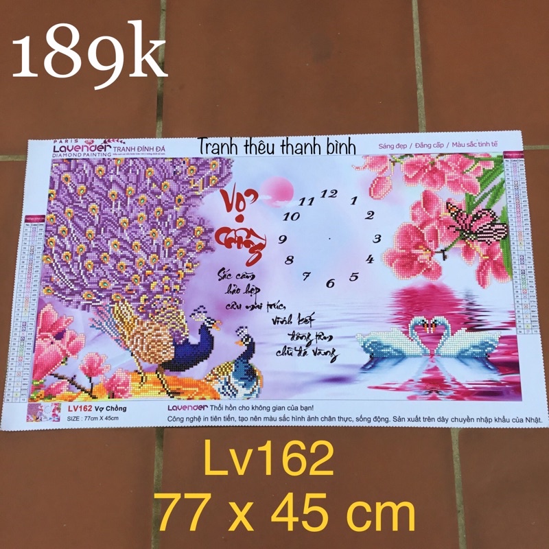 Tranh đính đá thành phẩm ĐỒNG HỒ VỢ CHỒNG LV162 ( đã đính)