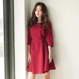 ĐẦM ĐỎ TAY LỠ CỘT NƠ EO THANH LỊCH (KÈM ẢNH THẬT)