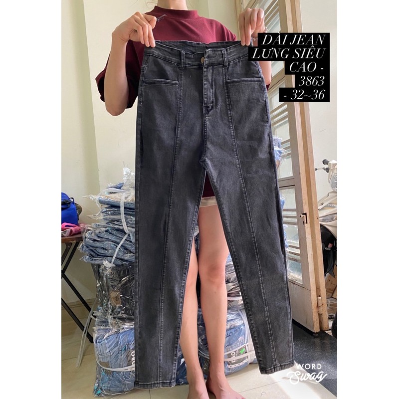 [Size 32-36] Quần Jean Ôm Bigsize / Quần Skinny Jeans Lưng Cao Trên Rốn, Co Giãn Mạnh - Quần Bò Cạp Cao Thân Nối Xám