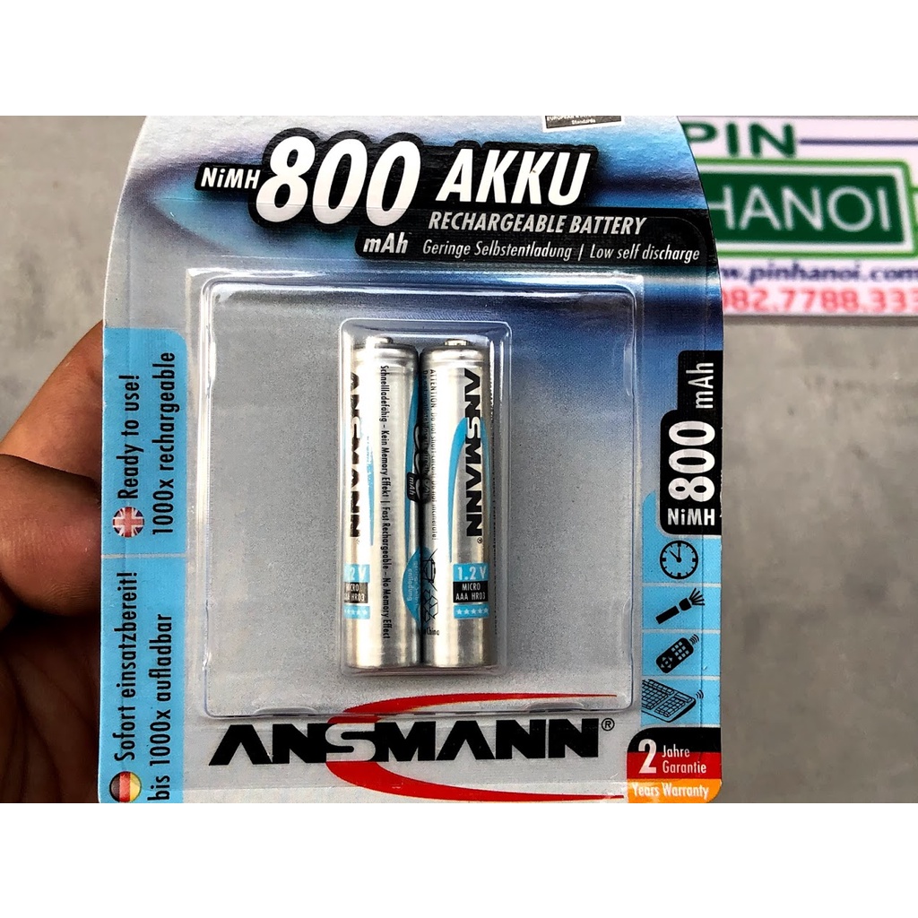 Vỉ 2 pin sạc ANSMANN Pin Đũa NiMH HR03 AAA 800mAh BL2 5035332