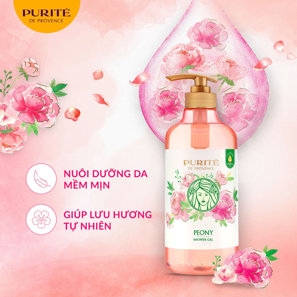 Combo Sữa Tắm Purité Thư Giãn Hoa Mẫu Đơn 850ml + Dầu Gội Purité Óng Mềm Lưu Hương 600ml