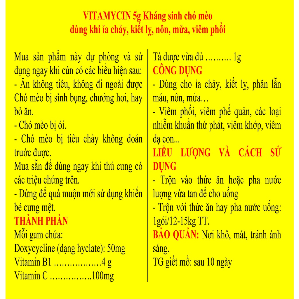 VITAMYCIN 5g  Chuyên dùng cho chó, mèo