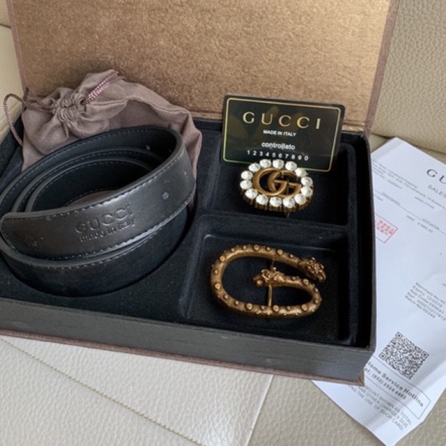 Set thắt lưng dây nịt nữ chữ G 2 mặt thay đổi - Belt G mặt đá 2in1