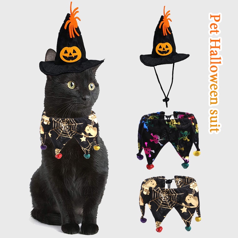 Bộ nón + khăn choàng họa tiết Halloween cho thú cưng
