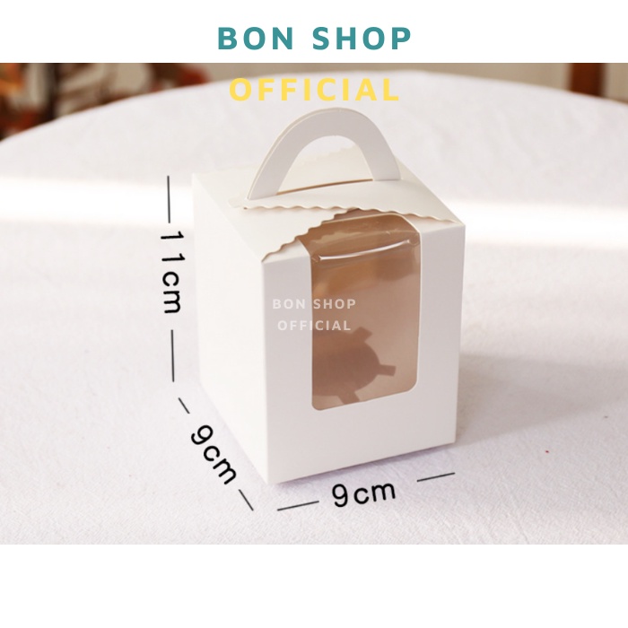 SET 5 Hộp giấy trắng đựng bánh Cupcake có Quai Xách và Cửa Sổ kèm đế rời - Nhiều Size