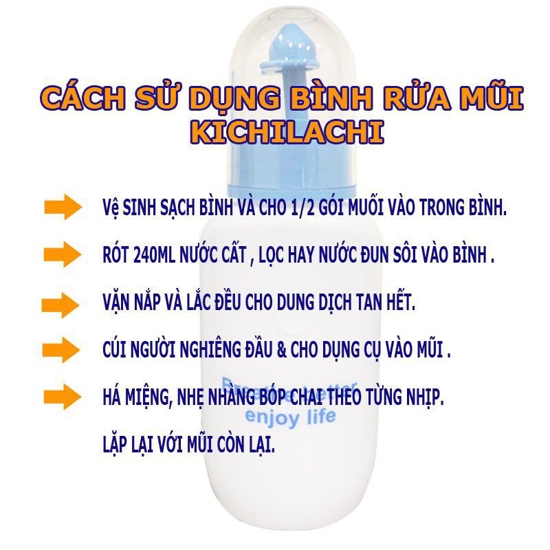 BÌNH RỬA MŨI NASAL COOL KICHILACHI TẶNG KÈM BÌNH XỊT MŨI VÀ 6 GÓI MUỐI
